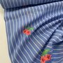 Verhees - Blue Stripes Neon Embroidery Flowers - COTTON